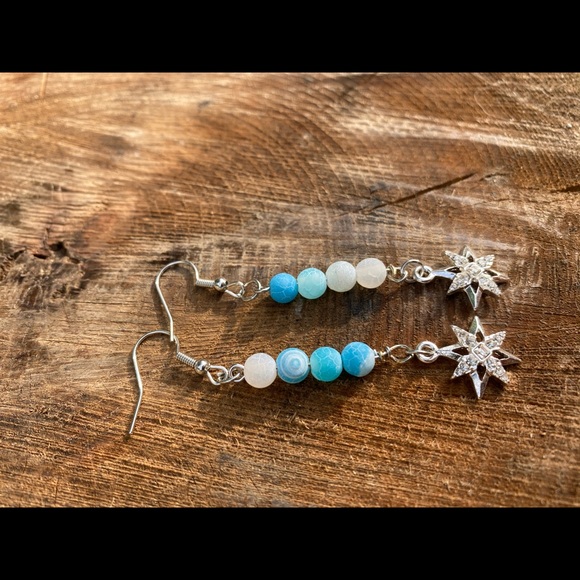 Blue and silver star beaded earrings - Picture 3 of 4